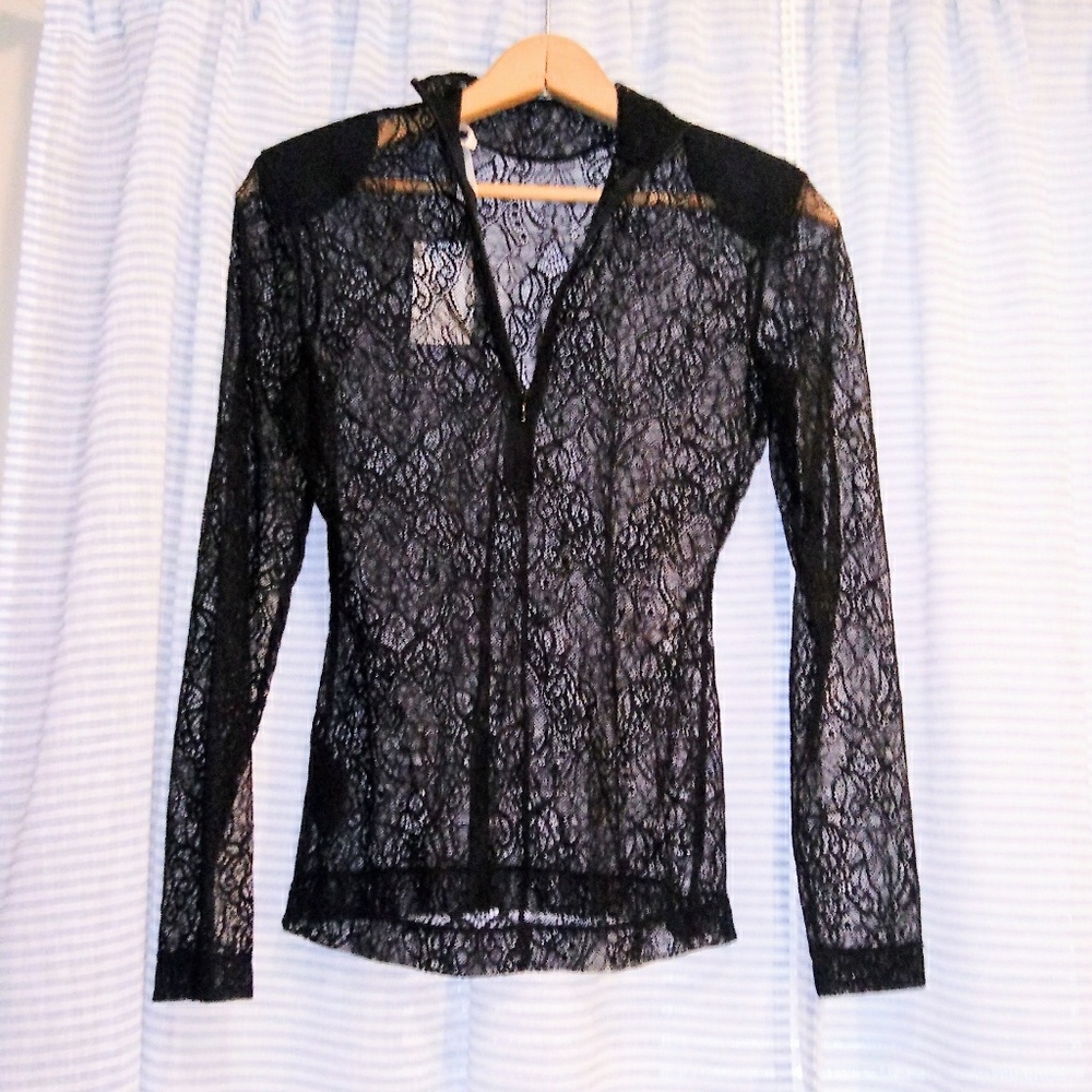 (NWT) H & M sexysheer black lace 1/4 zip top small